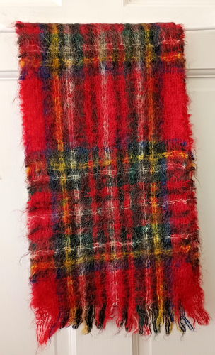 Vintage Mohair Schal rot Tartan kariert meliert Glen Scotland für Lord & Taylor - Bild 2 von 6