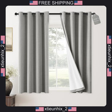 Linen Blackout Curtains 52x63 Inches Set of 2 Anti-Rust Grommet Top