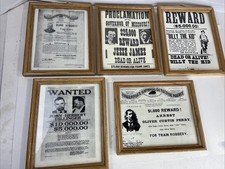 Wood Framed Wanted Posters Replicas– Billy Kid Jesse James Dillinger Set of 5 PP