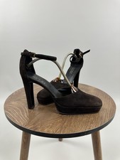 Authentic Gucci Brown Suede Ankle Strap Platform Heels Size 37.5 C