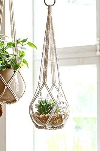 Macrame Plant Hanger Indoor Hanging Planter Basket Handmade Woven Cotton Rope - Picture 6 of 7