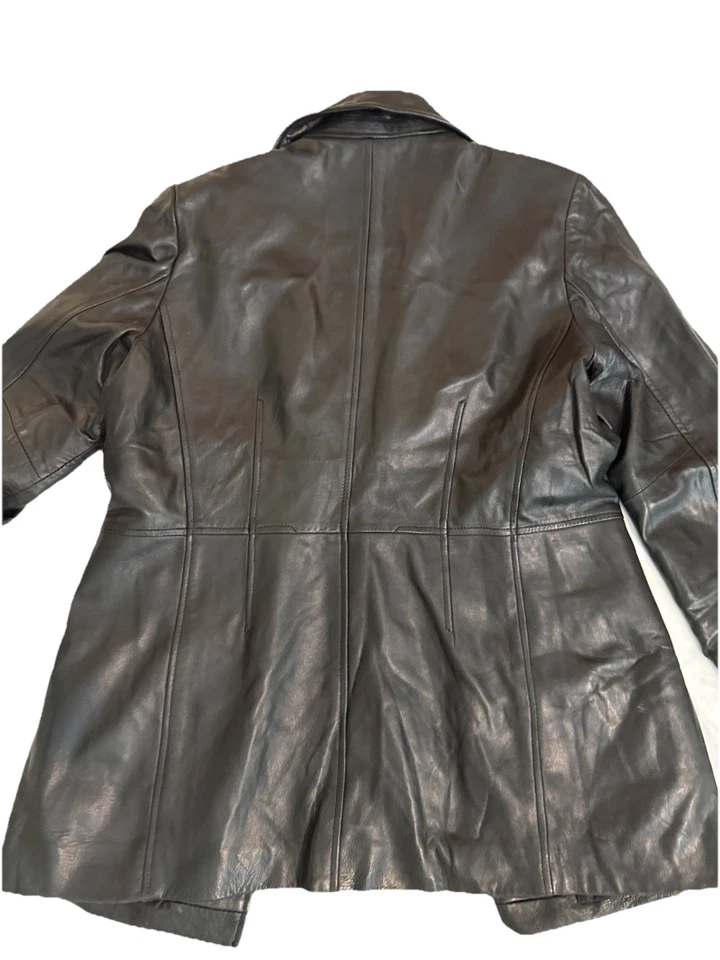 Chaqueta de cuero 100 % negra JL Colebrook, para mujer talla mediana, abotonada, bolsillos Foto 3 de 4