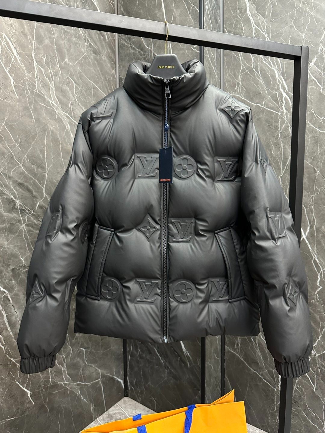 Louis Vuitton Monogram Puffer Jacket Black Goose Down Embossed Logo Pre-owned 48