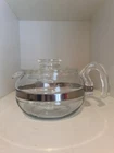 Vintage PYREX Flameware 6 Cup Glass Teapot Kettle Coffee Pot 8336 Blue Tint EUC