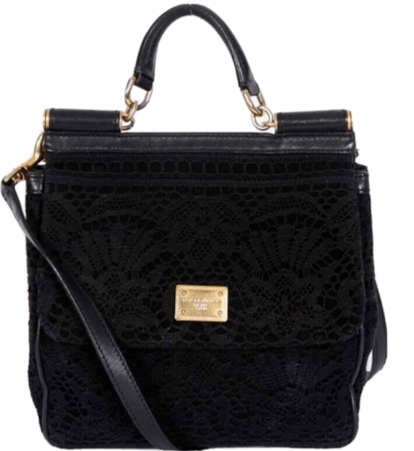DOLCE & GABBANA MISS SICILY Black Knit Crochet over Suede DOLCE & GABBANA MISS SICILY Black Knit Crochet over Suede