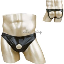 Men Backless Brief Underwear PVC Faux Leather Jockstrap Bikini Briefs Underpants