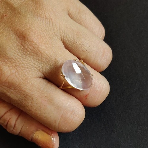 Rose Quartz Ring 18k Gold Plated Handmade Ring Wedding Ring Gift For Her - Picture 7 of 12