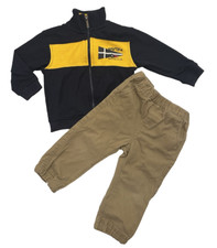 NAUTICA 2pc Set Navy Yellow Nautical Sailing Club Jacket Khaki Pants BOY 18M