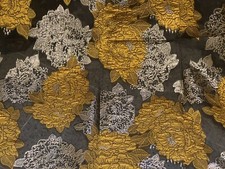MUSTERED GOLD BLACK Metallic Brocade ORGANZA Fabric 58 Width 1 Yard