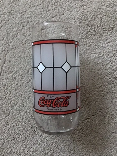 Vintage Coca-Cola 5 7/8" Frosted Stained Glass Tiffany Style Drinking Glass
