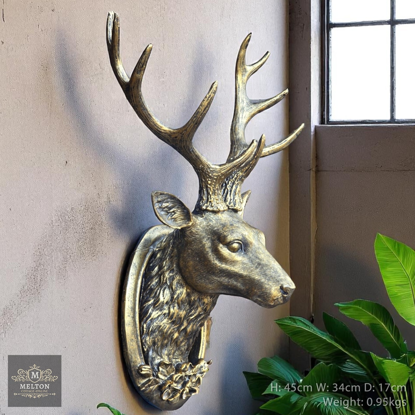 Wall Mounted Stags Head Reindeer Christmas Vintage Gold  Large Sculpture Deer