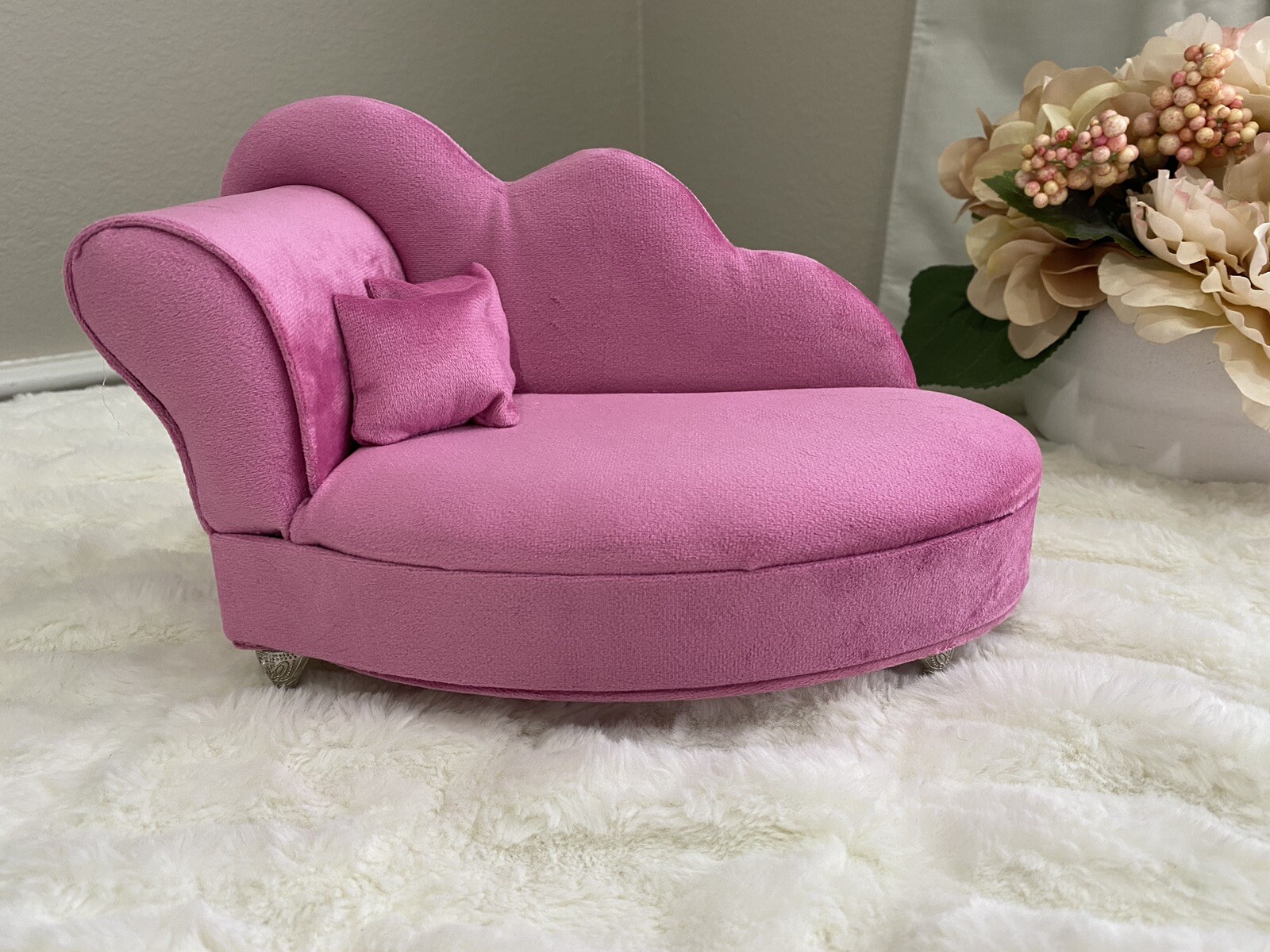 NEW Velvet Pink Chaise Longue Couch Jewelry BoxDoll Furniture Home