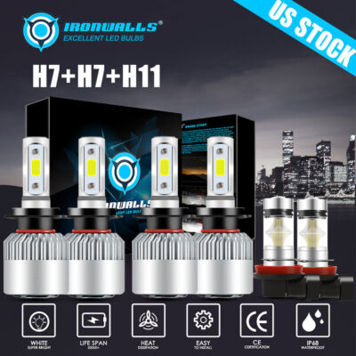 For Hyundai Sonata 2011-2014 - 6x LED Headlight Hi/Lo Beam Fog Light Bulbs 6000K