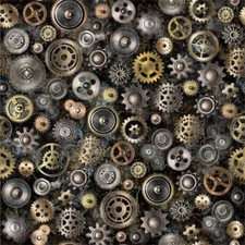 QT Fabrics Steampunk Adventures by Dan Morris 29565 J Black Gears Cotton