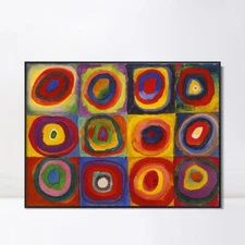 Framed Canvas Giclee Print Squares with Concentric Circles by Wassily Kandinsky