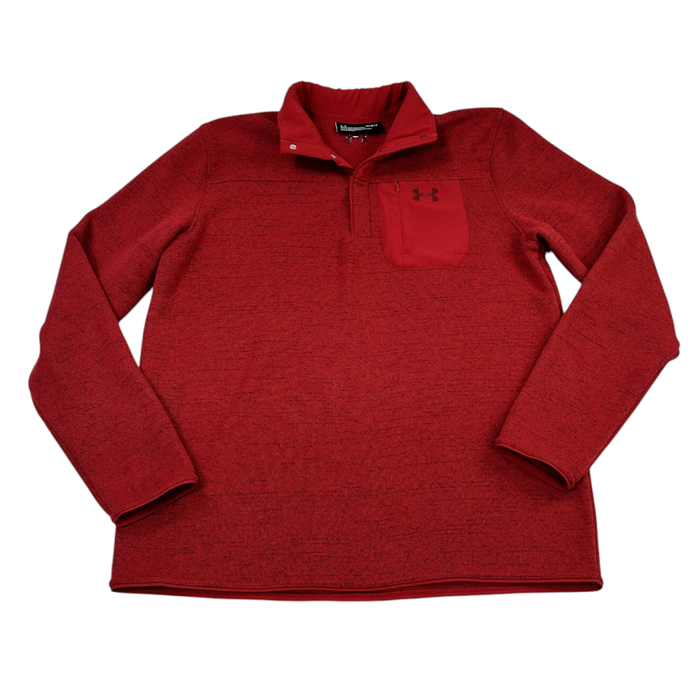Under Armour Sweater Mens Large Red 1/4 Snap ColdGear Pullover Loose Outdoor