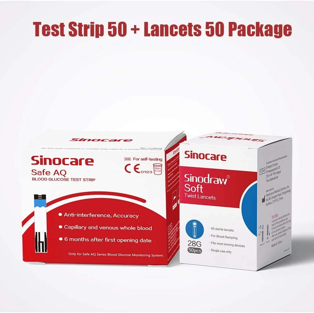 Sinocare Safe AQ 50 tiras reactivas y lancetas sin medidor