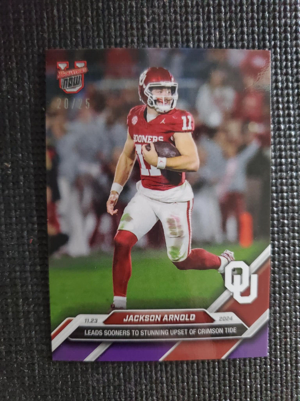 Jackson Arnold Sooners 2024 Bowman U NOW Football Card 46 Purple Parallel 20/25