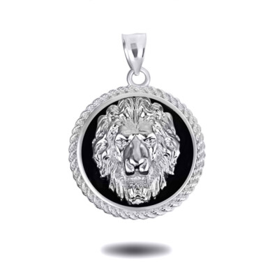 Silver Black Onyx Lion Head King Of The Jungle Pendant Necklace