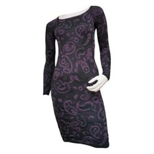 M MISSONI Wool Blend Knit Dress Womens 42 Green Purple Paisley Long Sleeve Scoop