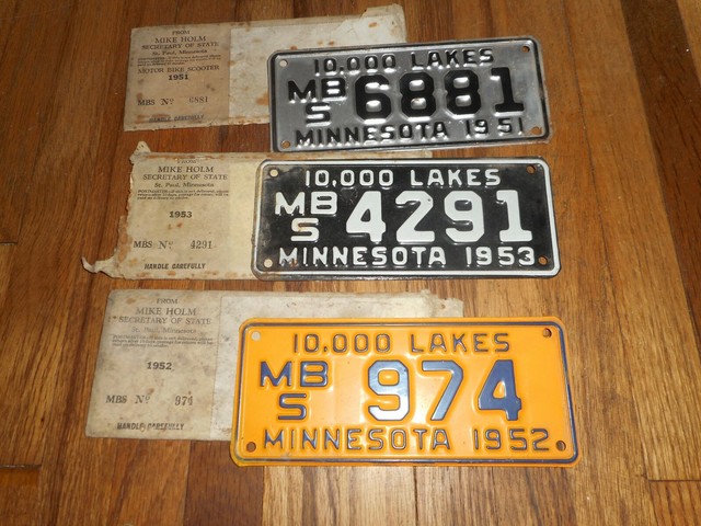 RARE NOS Vintage 1951 1952 1952 MINNESOTA MN MOTORCYCLE LICENSE PLATES