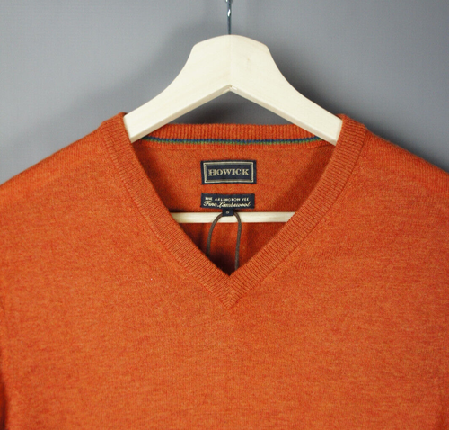 NEW Howick - Size S - Men's 'Arlington Vee' Fine Lambswool Jumper Dusk Orange | eBay