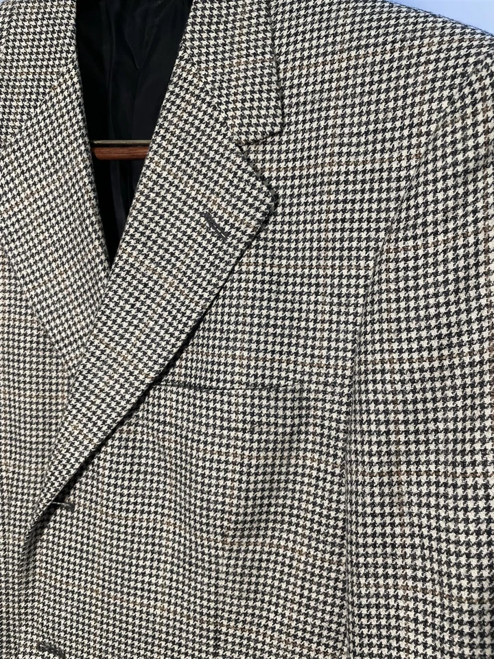 Roundtree & Yorke 40R Wool Silk Linen Houndstooth Windowpane 3 Btn Sport Coat - Image 4 of 4