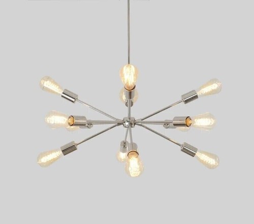 Mid Century Design Elegant 12 Arm Chrome Light Brass Chandelier Sputnik Lamp - Picture 3 of 3