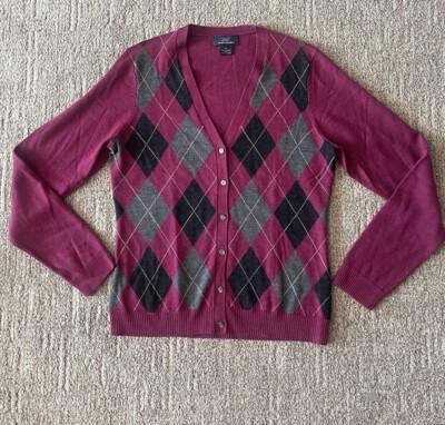 Brooks Brothers 346 100% Merino Wool Cardigan Sweater Argyle