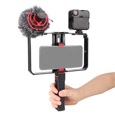 Smartphone Video Rig Cage Grip+ BOYA BY-MM1 Mic + LED Light KIT for Filmmaking