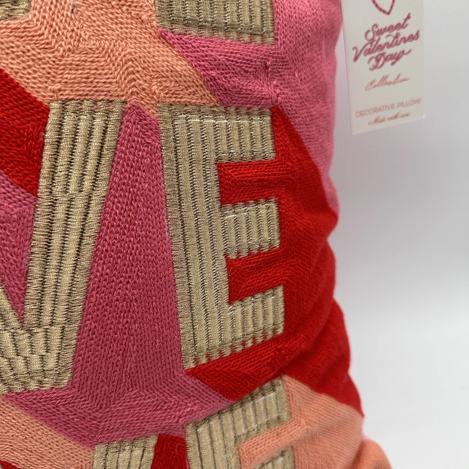 LOVE Pink Gold Orange Red Decor Throw Pillow Girly Cute Retro 70s Style  17” NEW - Image 2 of 4