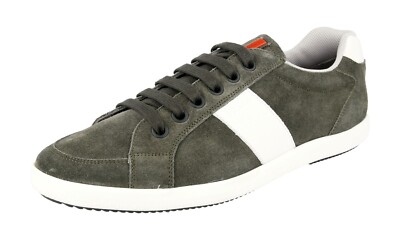PRADA Leather Sneaker LINEA ROSSA - 4E2845 - Grey Olive White - NEW - 9 43