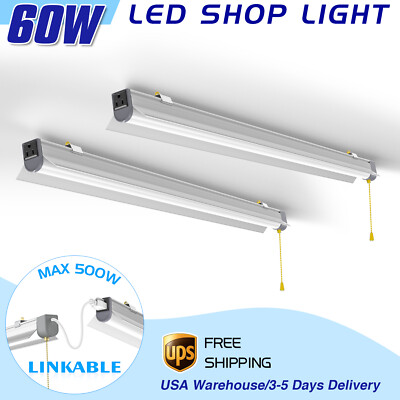 2 x 60W LED Tube Bulb Light 5000K 7800Lm Linkable LED Shop Light Fixture Plug-In