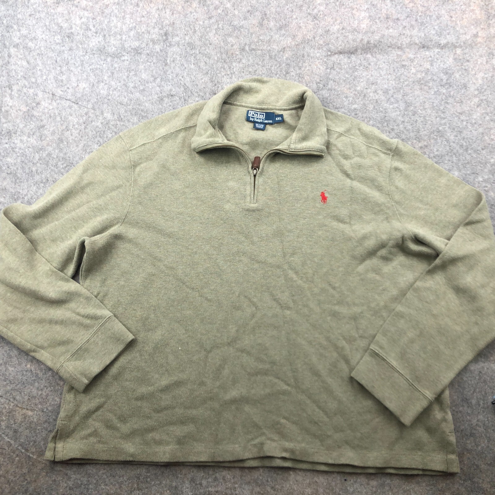 Polo Ralph Lauren Maglione Uomo 2XL Grigio Rosso Ricamato Pony 1 4 Cerniera *