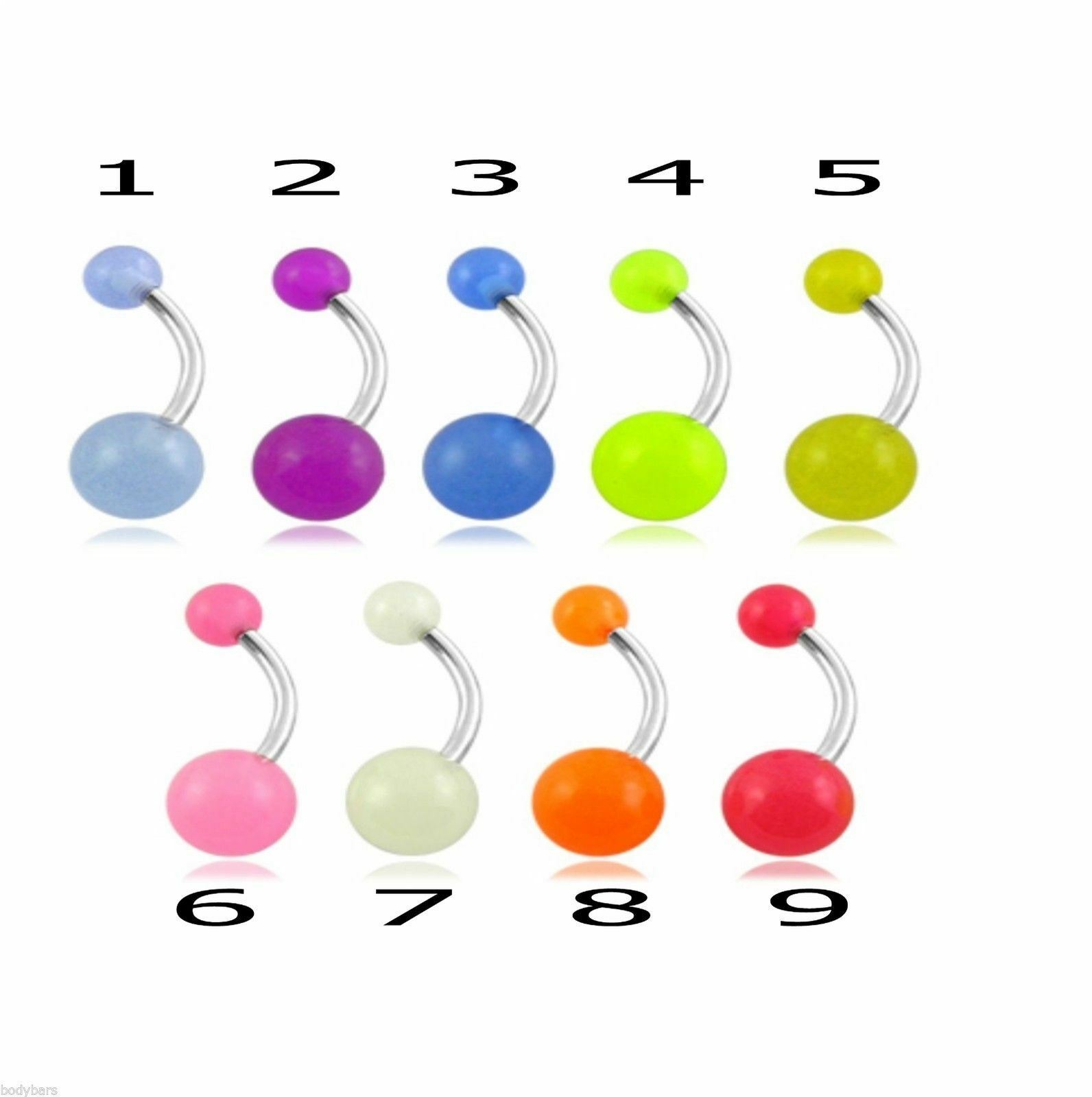 Belly Navel Bars 5 Curved Body Piercing Bars UV Colour Glow Steel Barbells 14g