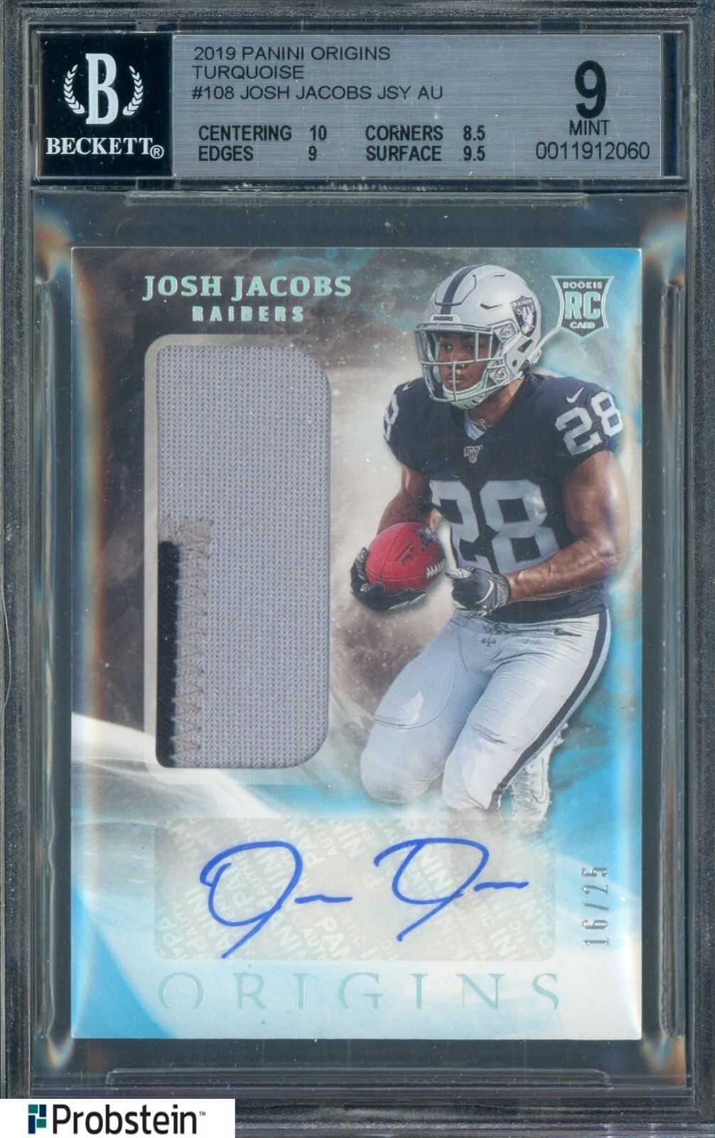 Josh Jacobs Panini Origins Rookie Autographs #RAJJ Turquoise