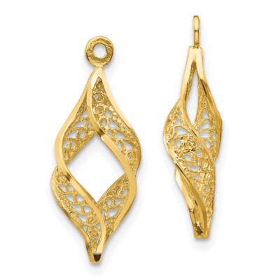 14k Yellow Gold Filigree Swirl Earrings Jackets L-24mm, W