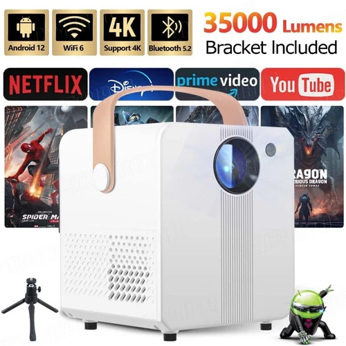 4K Elektrischer Fokus WiFi 1280P Mini Projektor LED Bluetooth Tragbares Heimkino