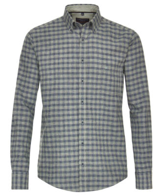 Langarmhemd Shorter Style  Leinenedition grün blau Karo M-7XL Casamoda CasualFit