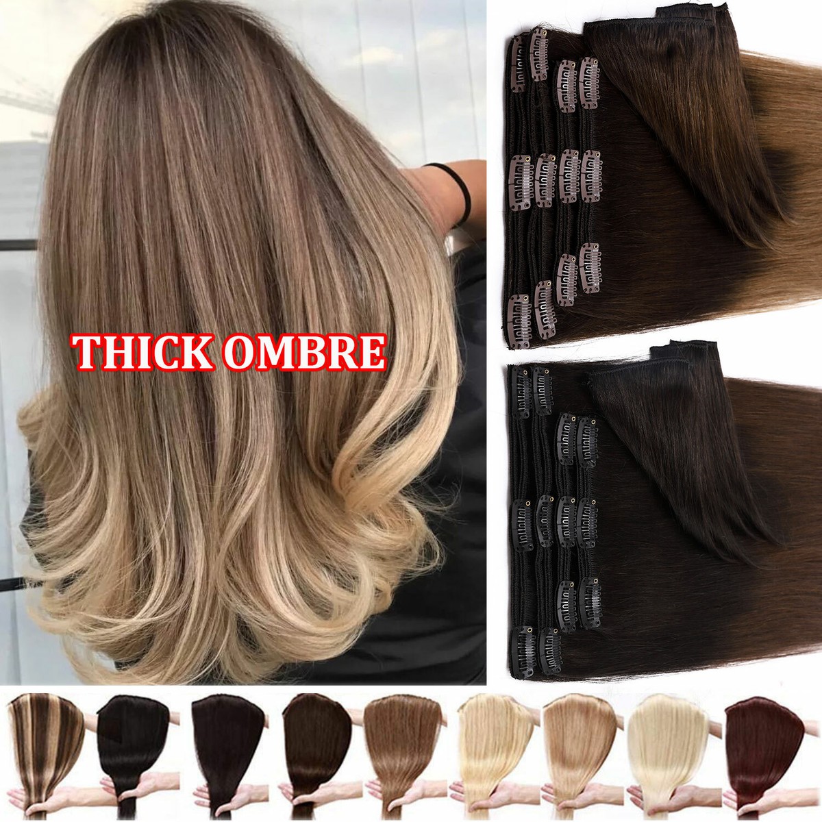 HOT DOUBLE WEFT Clip in Remy Human Hair Extensions Real 