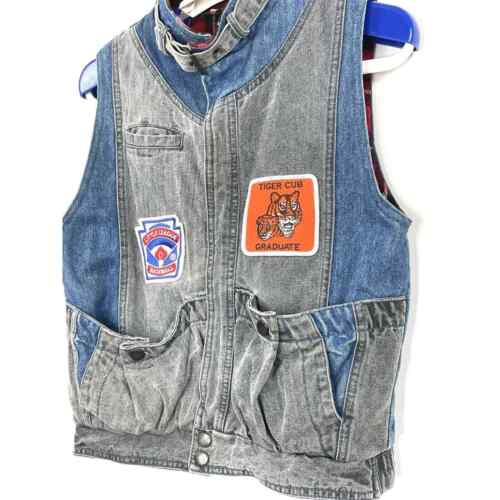 Vintage Lil' Chief By Rothschild Denim Patch Vest Boys Size 5 Full Zip Gray Blue - Picture 2 of 10