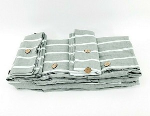 JELLYMONI Green Pinstripe 100% Washed Cotton Duvet Cover 3 Piece Set Queen  eBay