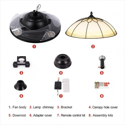 42" Vintage Retractable Ceiling Fans Matt Black LED Chandelier w/3-Color Light - Picture 12 of 12