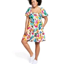Tabitha Brown | Target Colorful Botanical Leaf Print Puff Sleeve Mini Dress