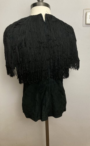 Vakko Vintage Suede Top Shirt Black Fringe Medium Western - Picture 4 of 4