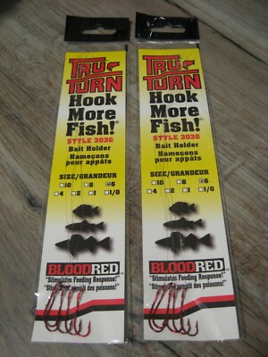 blood red fishing hooks 2 Packs Snelled Tru-Turn 303G Blood Red Bait Holder Fishing Hooks Size 6