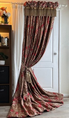 Seide gefütterte Vorhänge WATT 1874 rot gold 62'' B 104'' T - 2,6 m lang LETZTES PAAR!