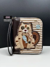 CAT GEN 2 KITTEN FISH ZIP AROUND WALLET BROWN STRIPE CHALA