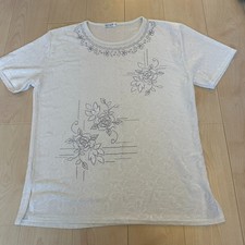 Vintage White Floral Glitter Design Top Blouse Womens Oversized | Size L/XL