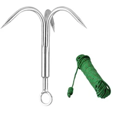 Stainless Steel Outdoor Grappling Hook with 50FT Rope/Climbing Claw/Gravity ...